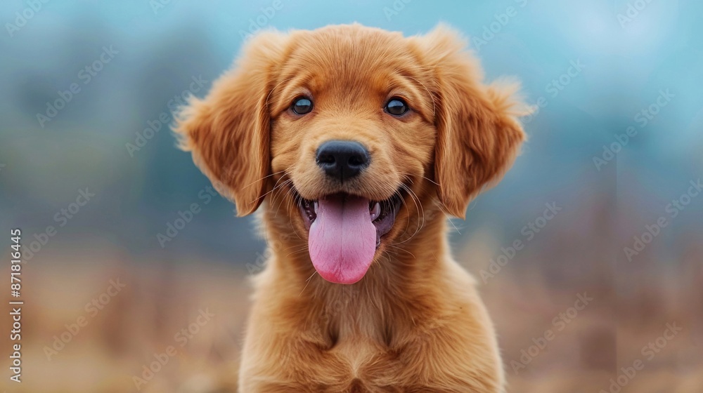 Un cucciolo giocoso su sfondo blu cielo Un cucciolo giocoso su sfondo blu cielo