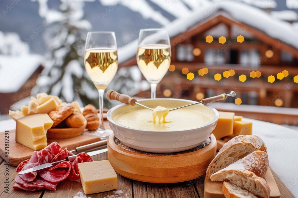 Cozy Winter Fondue Feast With Wine and Alpine Views Cozy Winter Fondue Feast With Wine and Alpine Views