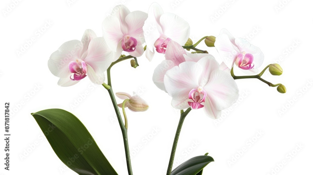 Obraz premium White pink blooming Phalaenopsis orchid isolated on white background for home decor