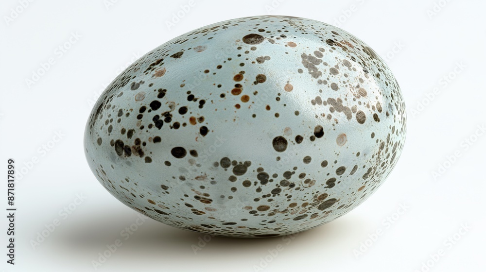 An exquisitely speckled quail egg rests serenely against a pristine white background, epitomizing natural simplicity and beauty. An exquisitely speckled quail egg rests serenely against a pristine white background, epitomizing natural simplicity and beauty.