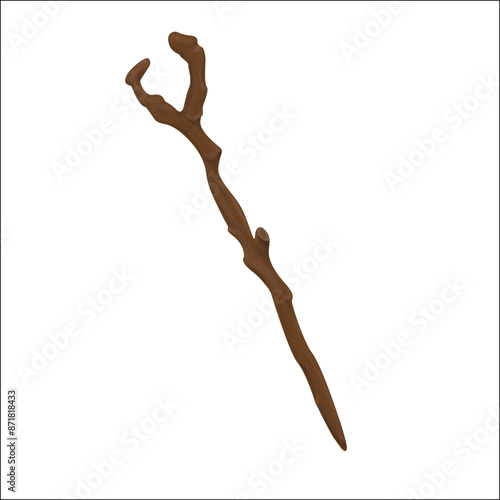 Vector wooden staff of shepherd, wizard, slingshot