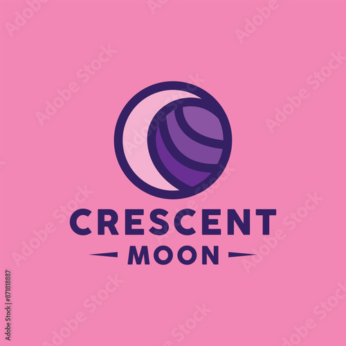 Celestial Logo Colorful Vector, Monoline Circle Moon Icon Symbol, Lunar Emblem Creative Vintage Graphic Design