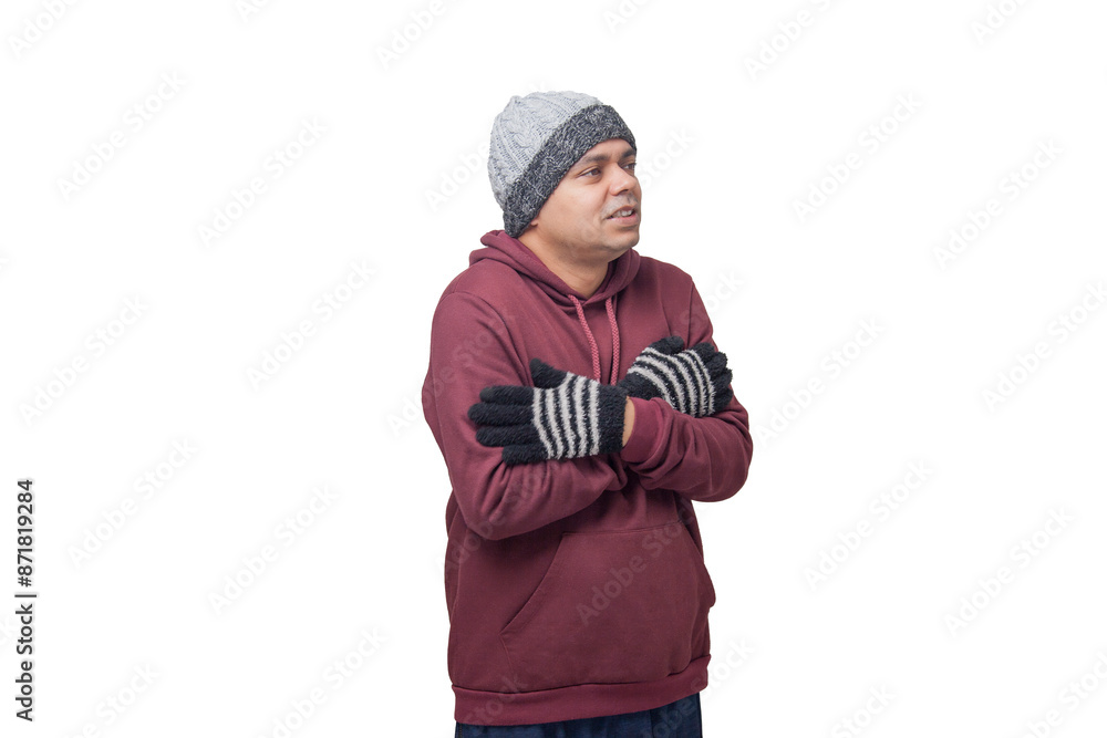 Man feeling cold with cap blouse. Cold concept. Winter concept. Low temperature. Man feeling cold with cap blouse. Cold concept. Winter concept. Low temperature.