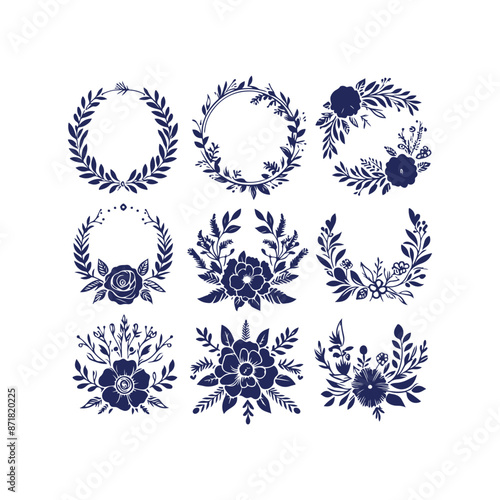 set of floral frame elements for design