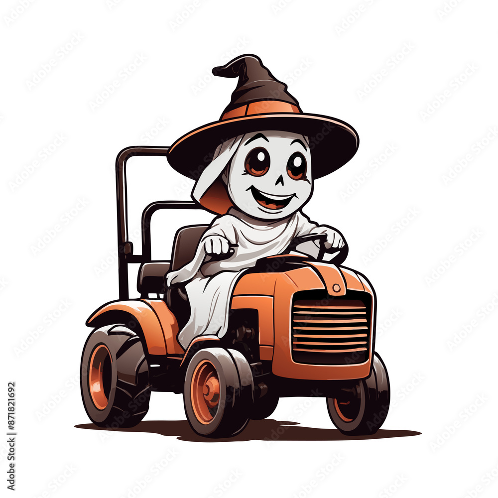 graphic of a ghost in a hat riding an old brown tractor graphic of a ghost in a hat riding an old brown tractor