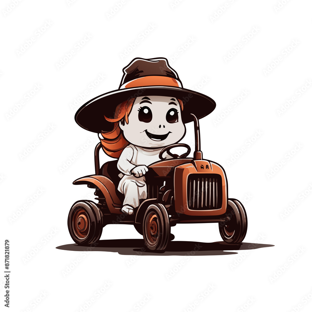 graphic of a ghost in a hat riding an old brown tractor graphic of a ghost in a hat riding an old brown tractor