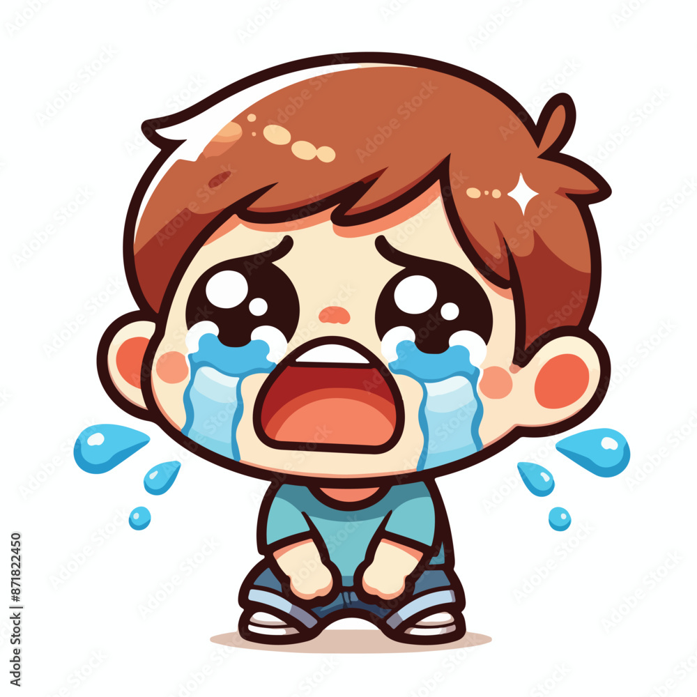 Naklejka premium Vector image of crying little child