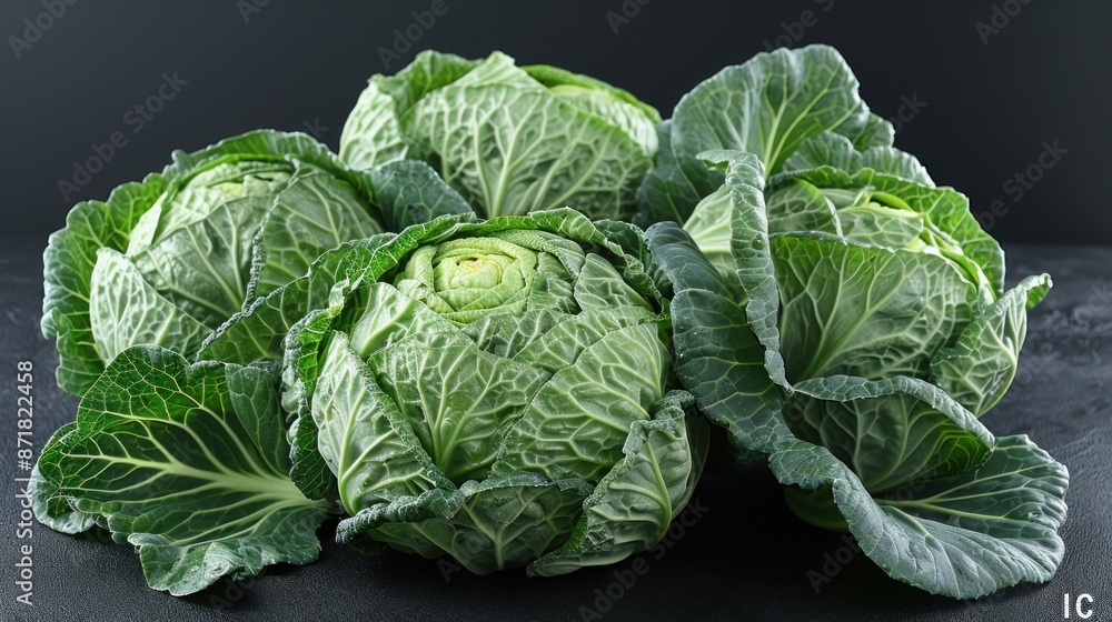 Fresh Green Cabbages On A Black Background Fresh Green Cabbages On A Black Background