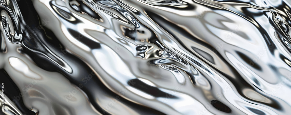 An abstract background of liquid mercury, with its characteristic silvery hue and fluid, reflective surface creating hypnotic, swirling patterns. An abstract background of liquid mercury, with its characteristic silvery hue and fluid, reflective surface creating hypnotic, swirling patterns.