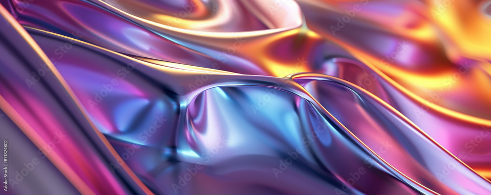 Abstract iridescent background design, 3d render, with a blend of sharp angles and flowing curves. The iridescent surfaces create a striking contrast, with colors that shift between metallic tones. Abstract iridescent background design, 3d render, with a blend of sharp angles and flowing curves. The iridescent surfaces create a striking contrast, with colors that shift between metallic tones.