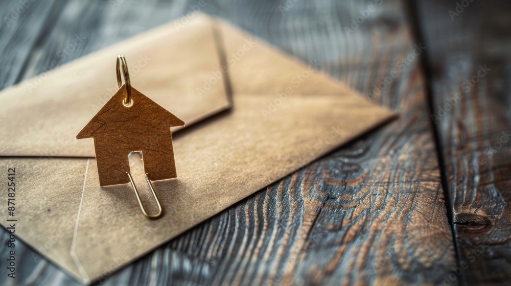 Fototapeta premium House shaped paper clip and envelope
