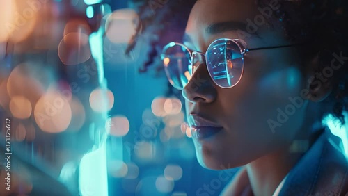 Wallpaper Mural A beautiful woman with a calm blue color bokeh background Torontodigital.ca