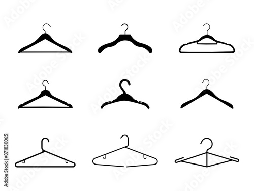 Set of Clothes Hanger Silhouette in various poses isolated on white background