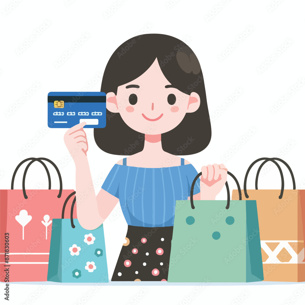 Vector image of woman holding credit card Vector image of woman holding credit card