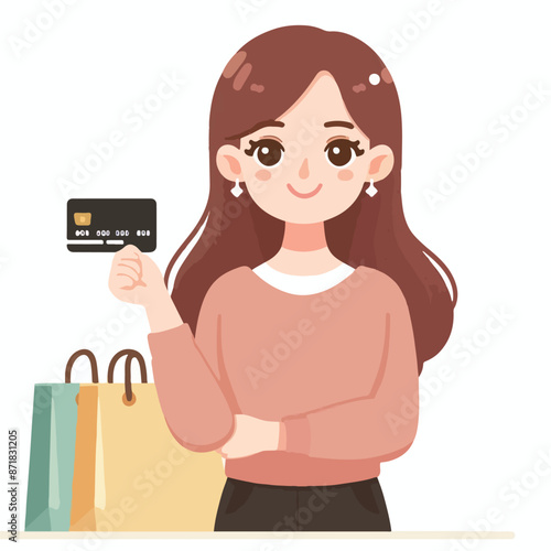 Vector image of woman holding credit card