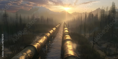 Large oil pipeline and gas pipeline background - Ai Generated