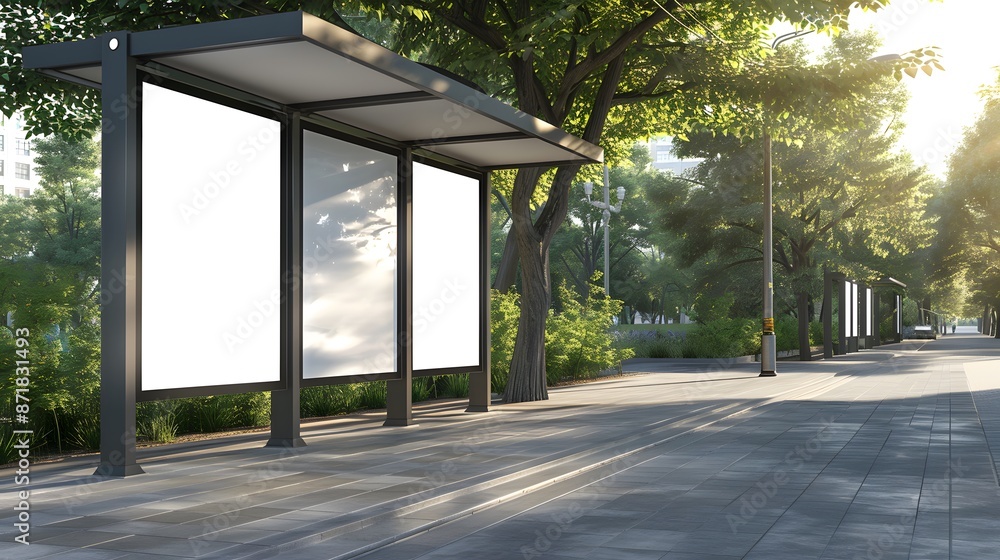 Mock up Banner signboard template at Bus Shelter Media outdoor street Sign display Mock up Banner signboard template at Bus Shelter Media outdoor street Sign display
