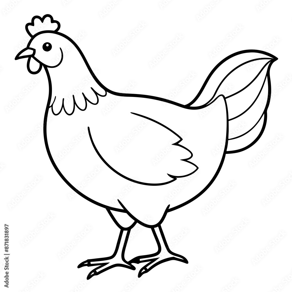 Chicken. Hen. Vector. Black lines. White silhouette. Gray background Chicken. Hen. Vector. Black lines. White silhouette. Gray background
