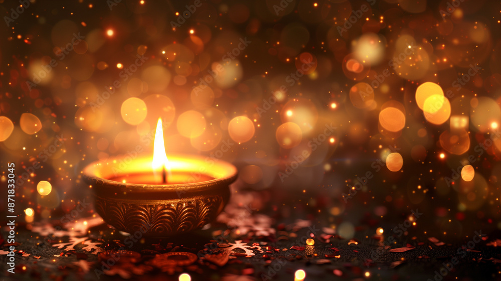 Happy Diwali - Clay Diya lamps lit during Diwali, Hindu festival of lights celebration. Colorful traditional oil lamp diya on colorful background Happy Diwali - Clay Diya lamps lit during Diwali, Hindu festival of lights celebration. Colorful traditional oil lamp diya on colorful background