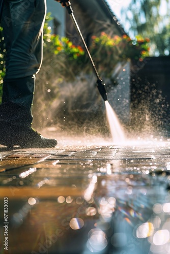 Pressure Washer. Cleaning Front of the House. 