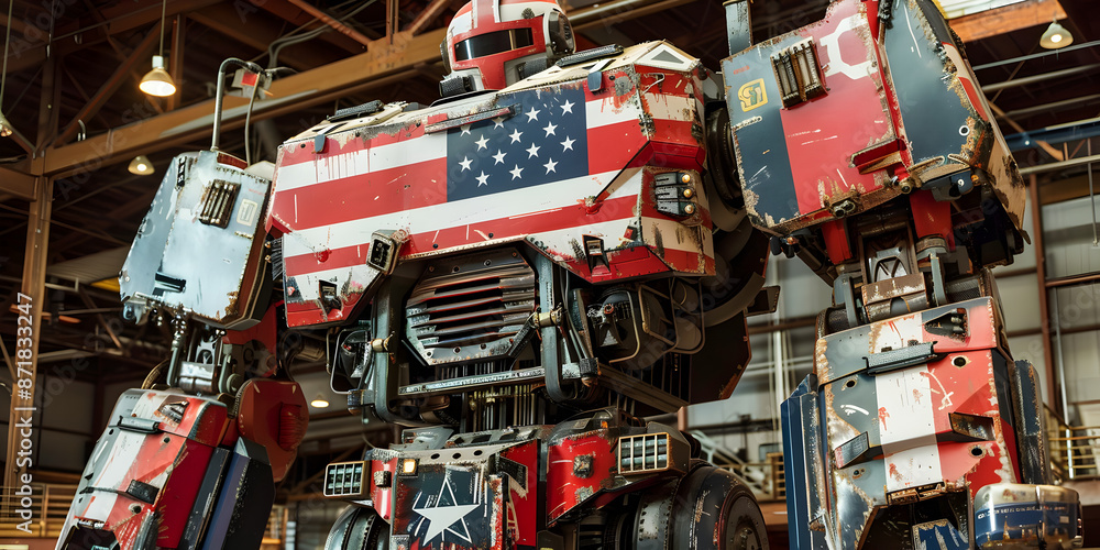 Fototapeta premium A giant robot shaped like an American flag.
