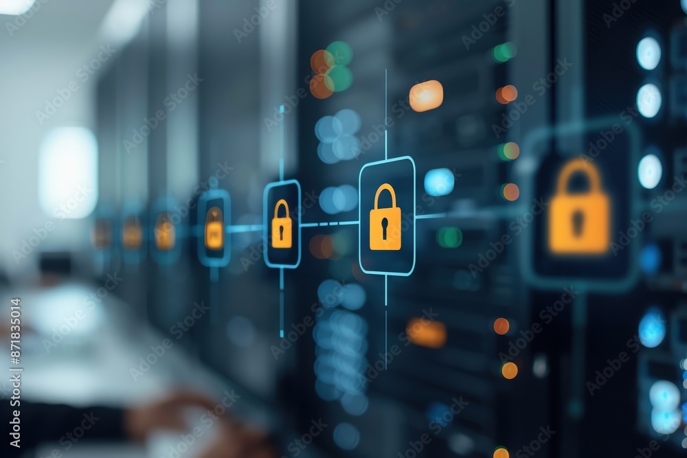 Data encryption concept with secure servers and digital locks in a ...