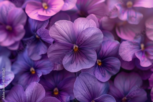 Close-up of vibrant violet flowers with detailed petals and a stunning deep purple hue.