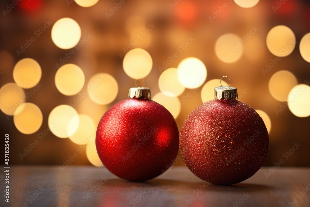 Festive Christmas ornaments with golden bokeh lights Festive Christmas ornaments with golden bokeh lights