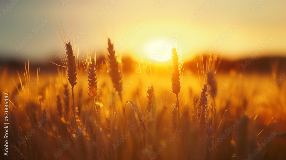 Wheat field bathed in the warm hues of sunset