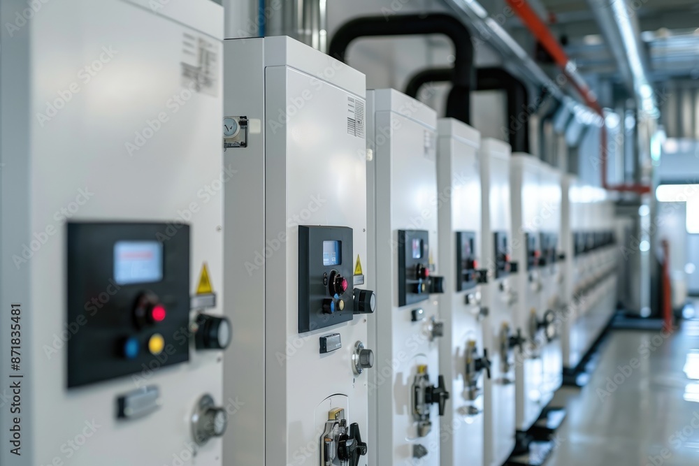 Modern white boiler room with gas boilers, industrial heating. Modern white boiler room with gas boilers, industrial heating.