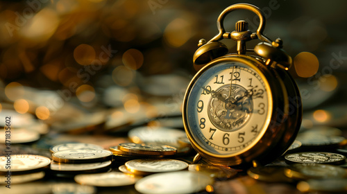 Time is Money, Conceptual Image Illustrating Value of Time, Economic Concept, Clock and Currency Symbolizing Time is Money, Value of Time, Clock and Coins Representing Time as Currency