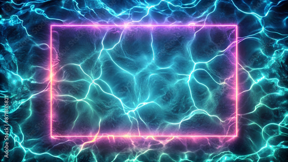 Fototapeta premium Neon Empty Frame on water background. Copy space