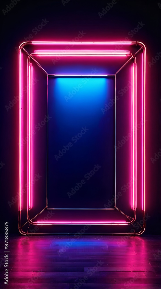 Neon Glowing Empty Frame, dark background, copy space. Neon Glowing Empty Frame, dark background, copy space.