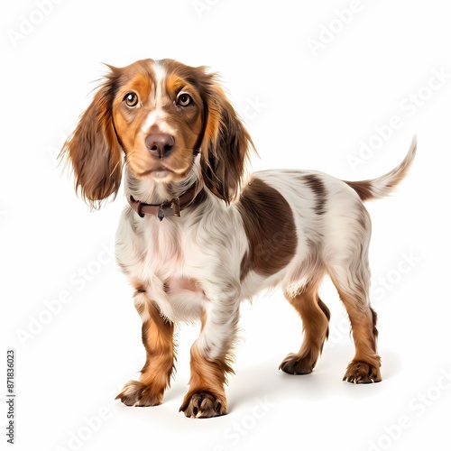 Westphalian Dachsbracke dog breed standing against white background, Ai Generated