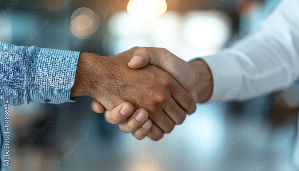 Close-up of two people shaking hands in a business setting, emphasizing partnership and agreement with a blurred office background. Close-up of two people shaking hands in a business setting, emphasizing partnership and agreement with a blurred office background.