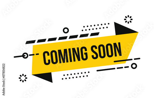 Coming soon text with abstract ribbon. for banner, label, icon, symbol, sign, etc. isolated on white background. Vector Illustration