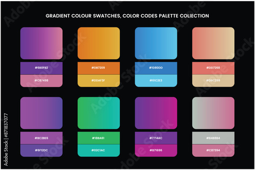 Gradient Color Swatches in RGB, Color Palette, Paint Palette, Bright Colors in Codes Catalog, Colorful Tones. Vector illustration on EPS 10 File. photo