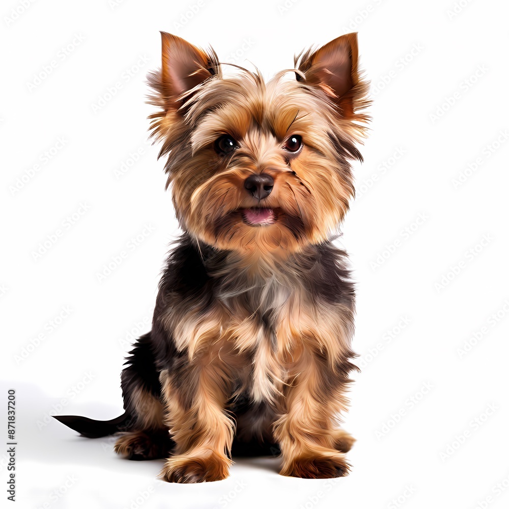 Yorkshire terrier dog breed standing against white background, AI Generated Yorkshire terrier dog breed standing against white background, AI Generated