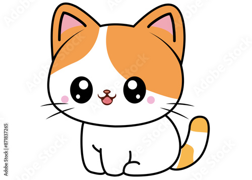 Cute cat cartoon vector illustration, Cute cartoon smile kitten, cute smiling cartoon cat, Cute kitty character Vector illustration isolated on white background
