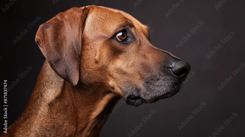 Rhodesian Ridgeback Dog in studio looking sideways Rhodesian Ridgeback Dog in studio looking sideways