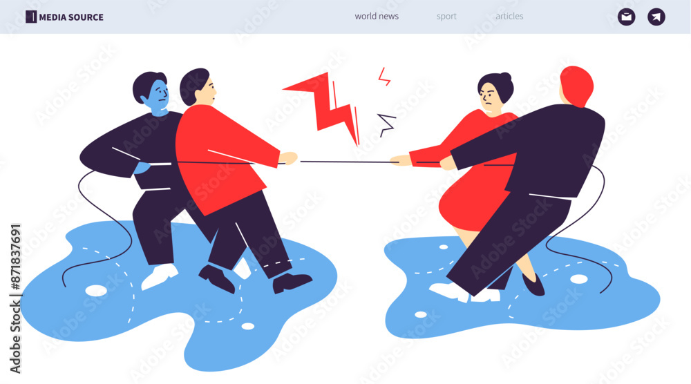 Fight Rermoving Rope Rope pulling - colorful flat design style illustration with linear ...