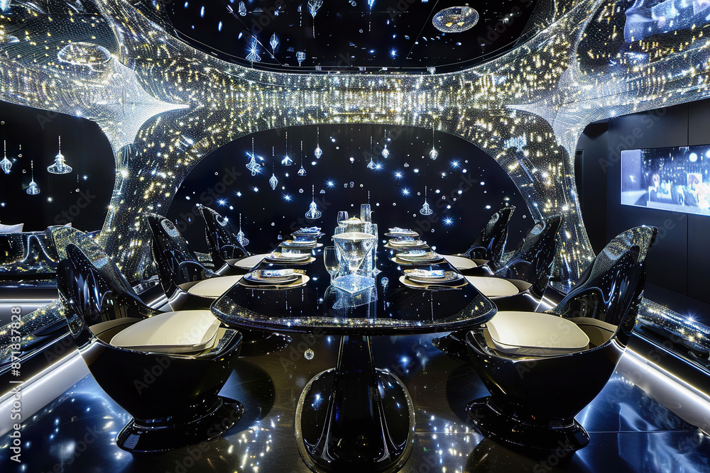 Futuristic Luxury Gala Setting with Starry Night Digital Ambiance Futuristic Luxury Gala Setting with Starry Night Digital Ambiance