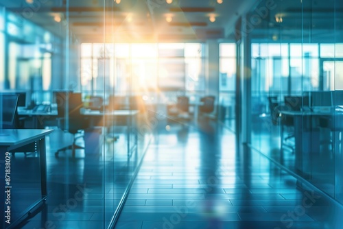 Wallpaper Mural Modern office interior with glass walls and blue lighting effects. Useful for business presentations and professional environment illustrations. High quality illustration Torontodigital.ca