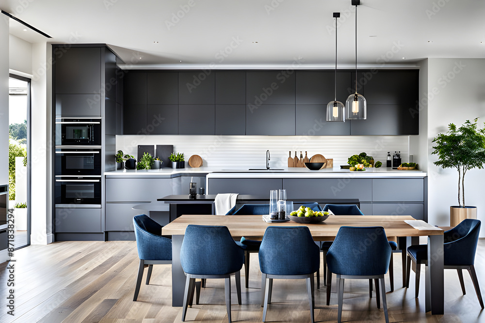 modern kitchen interior with a dining table modern kitchen interior with a dining table