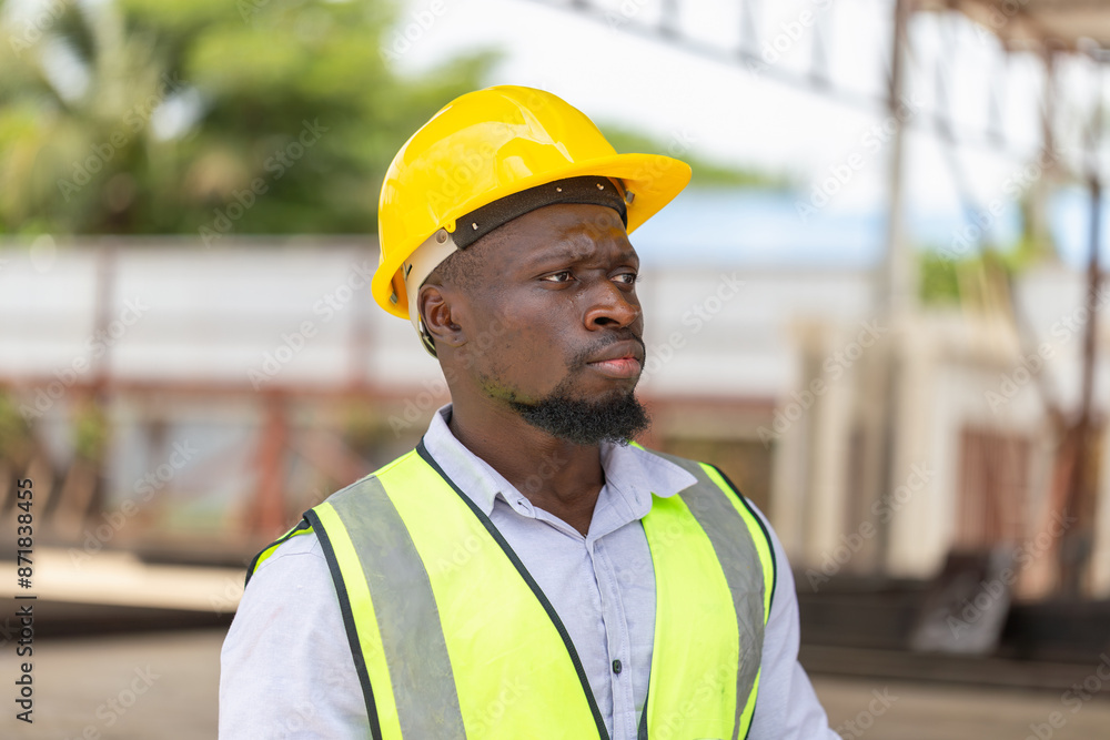 Engineer man in hardhats working at construction site, Foreman checking project at the precast concrete factory site Engineer man in hardhats working at construction site, Foreman checking project at the precast concrete factory site