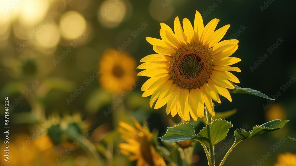 Fototapeta premium Yellow sunflower and sunset