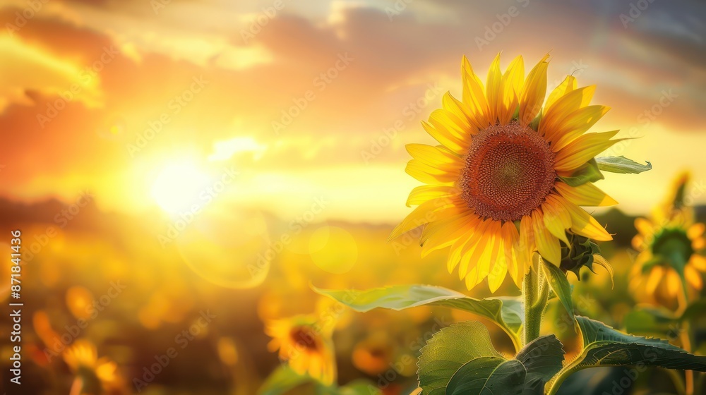 Fototapeta premium Yellow sunflower and sunset