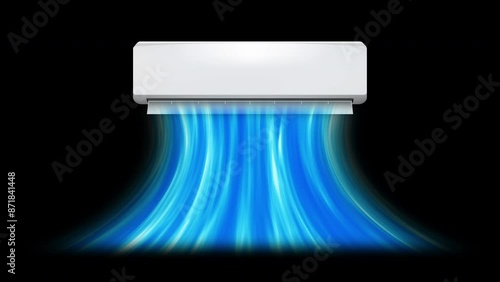 Air conditioner with flows of cold air effect. Isolated on black background.