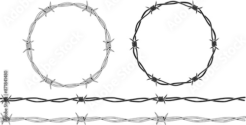 barbed wire isolated on white element set vector illustration