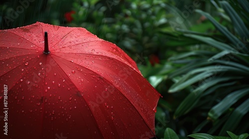 The red umbrella in rain photo